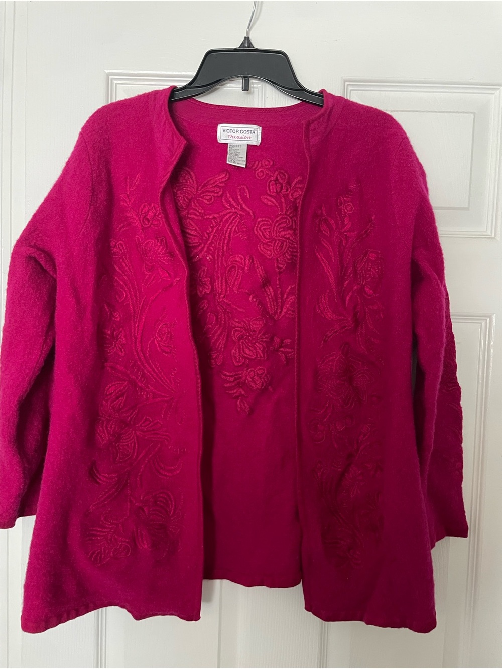 Victor Costa Women's Bright Fuchsia Embroidered Open-Front Cardigan